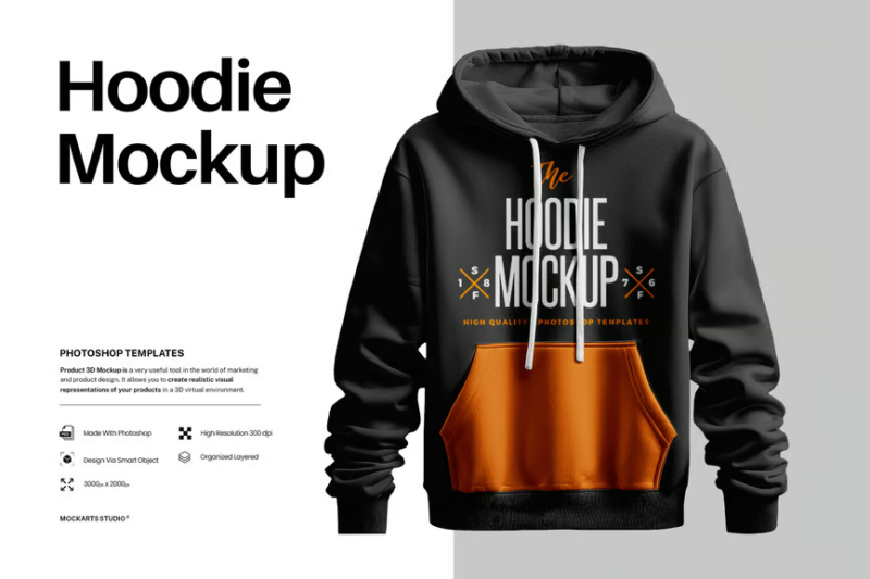 Realistic Multi-View Hoodie Design Template